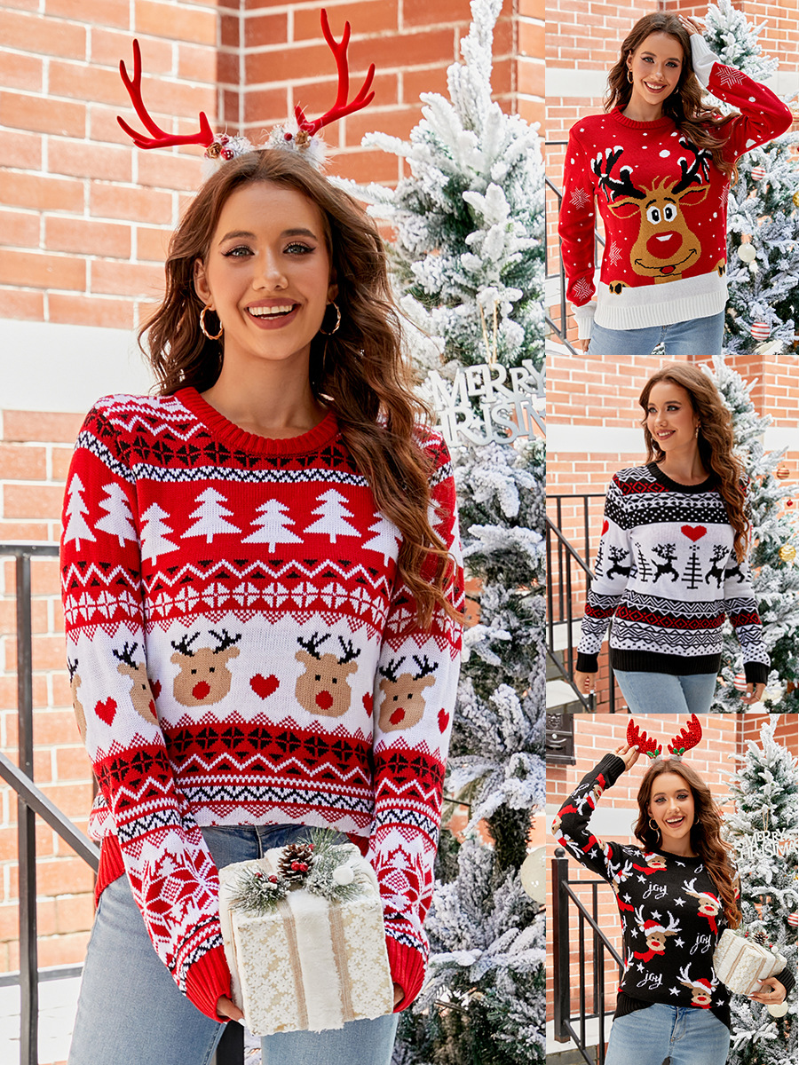 Amazon popular jacquard casual suéter de Navidad estilo perezoso Otoño e Invierno de las mujeres europeas y americanas suéter de punto