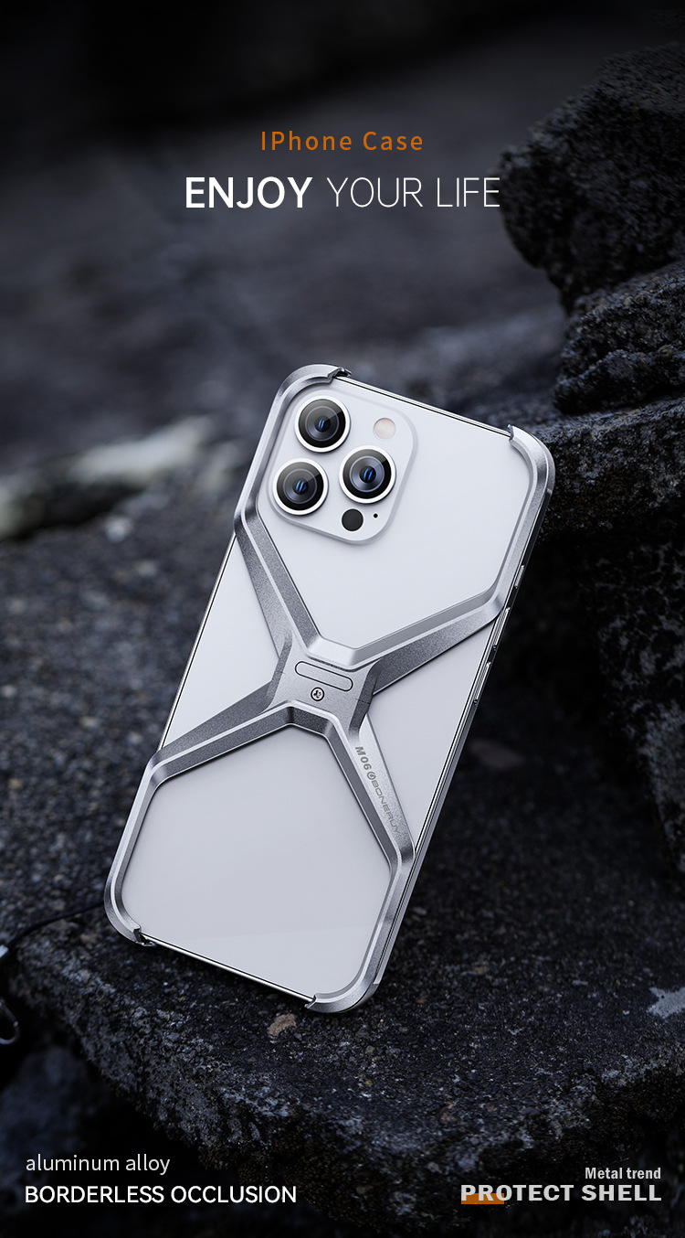 Ốp lưng iPhone 16 Pro Max kim loại chống rơi, thiết kế rỗng sáng tạo — M06 Cam điên, M06 Gió Điên Xanh, M06 màu bạc, M06 màu xám điên cuồng chi tiết 9