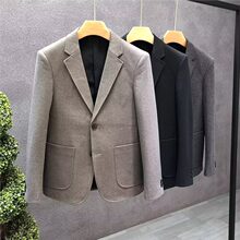 冬款棕色外套男厚款休闲西服高质感上衣毛呢西装抗皱免烫加厚便西