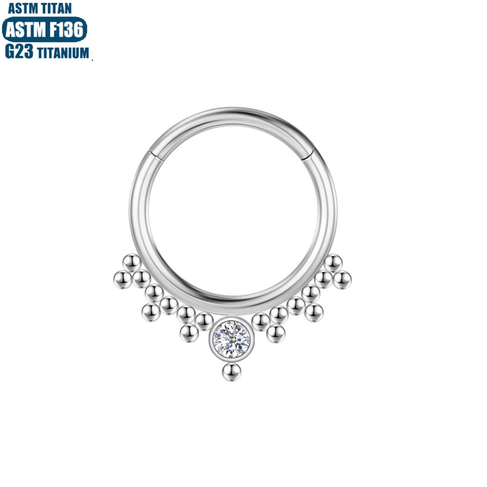 G23 Nose Ring - Titanium Zircon Cluster Bead Seamless Hoop for Septum, Tragus, Cartilage Piercing detail image 8