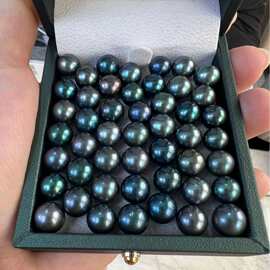 8.9-9mm淡水大溪地珍珠孔雀绿散珠diy