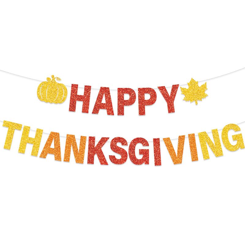 Pumpkin and Maple Leaf Banner, Happy Thanksgiving Decorative Pumpkin and Leaf Wreath Sign, Colorful Flag, Happy Autumn Banner