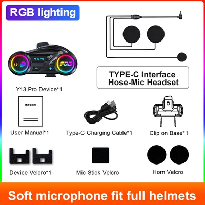 Cross-Border New Y13Pro Double Intercom Motorcycle Helmet Headset Dual-Core Bluetooth 6.0 Music Sharing Radio (Motorcycle Helmet Headset) - soft-wheat