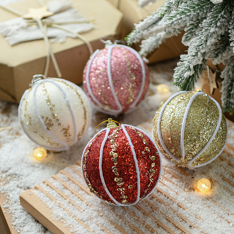 Hong Kong Heng BOLA DE Navidad vacaciones Navidad bola decorativa 8cm pegajoso paño Rosa tira lentejuelas bola ventana adornos Navidad árbol bola de color
