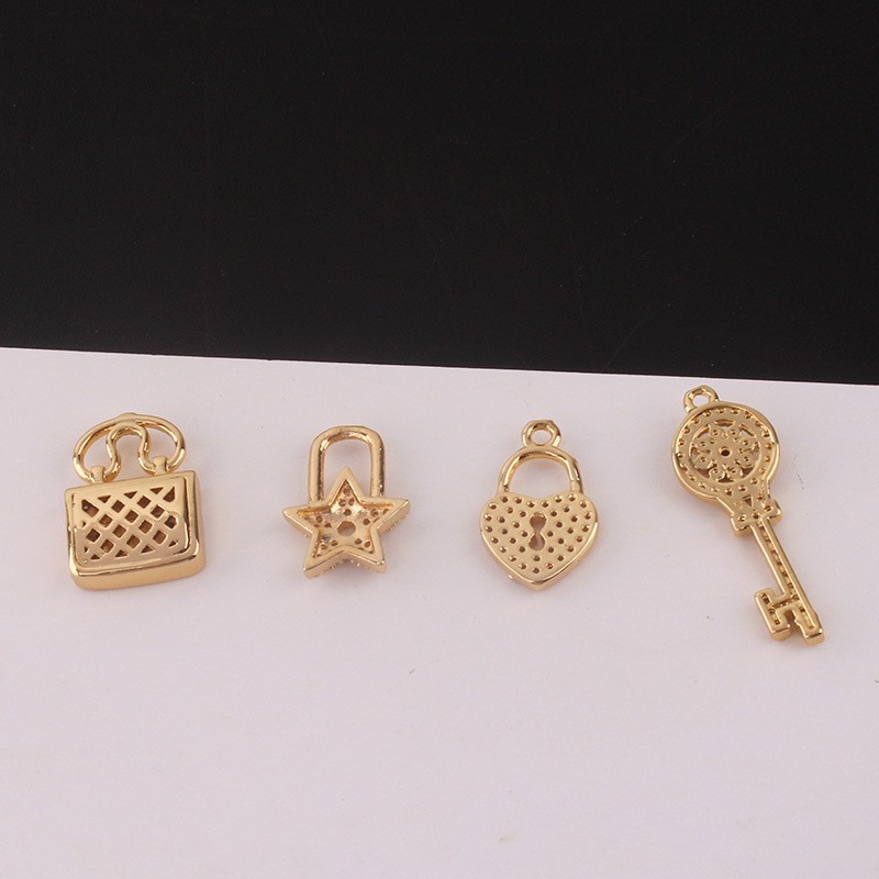 1 Piece Copper Zircon Star Key Lock Pendant display picture 4