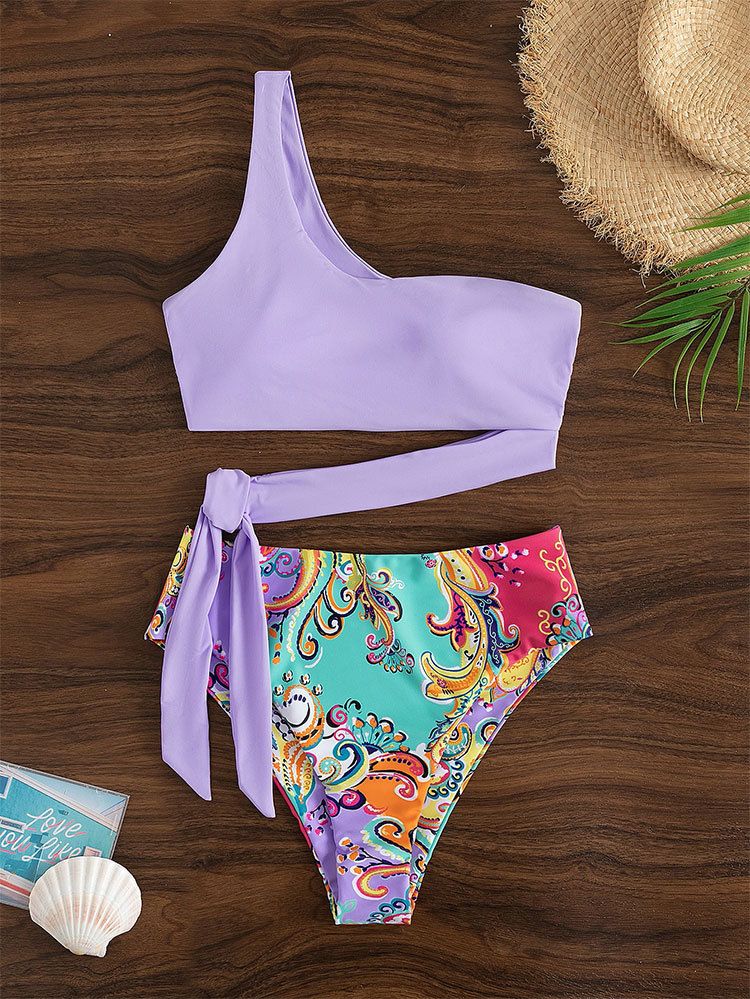 Bikini senza spalline monospalla 2024 costume da bagno sexy multicolore con lacci da spiaggia perizoma da spiaggia per donna_voghion.com