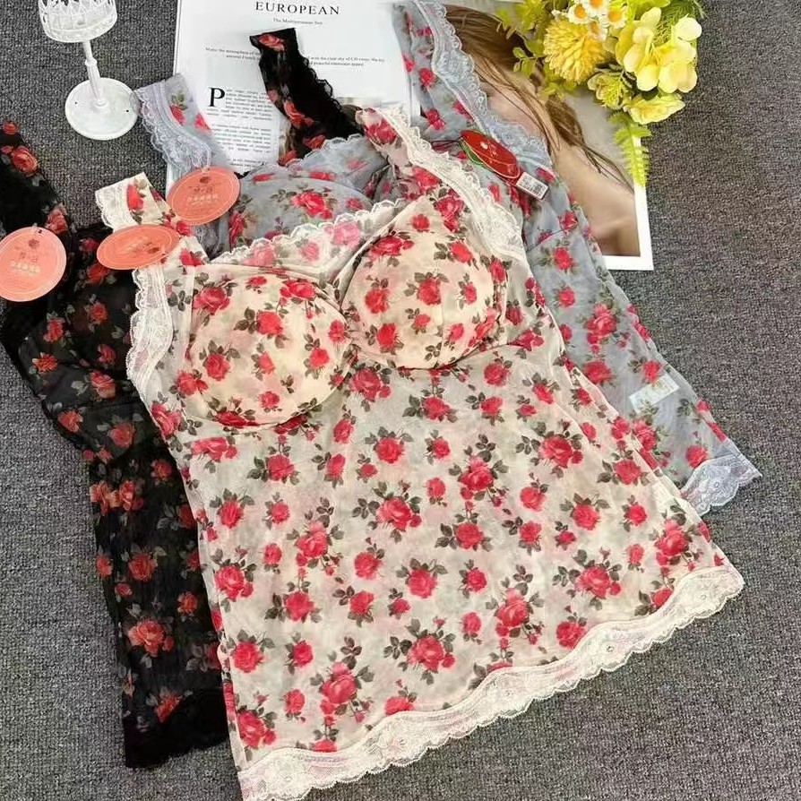 Nuevo encaje de alta calidad, chaleco de mujer sin anillo de acero, sujetador cómodo, ropa interior deportiva para dormir, mujer al por mayor.