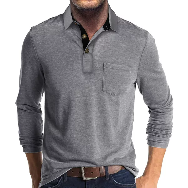 European and American Men's Long-Sleeved Lapel T-Shirts, Export Men's Polo Shirts, Cross-Border Autumn and Winter Bottoming Shirts, Polos