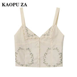 KAOPU ZA 2025夏季新款女装欧美风时尚性感吊带刺绣府绸上衣