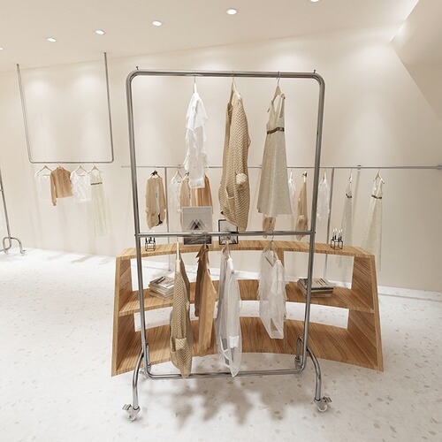 Clothes Rack Women's Clothing Store Floor Clothes Rack Adjustable Display Rack Stainless Steel Double Layer Mobile Display Rack Hanger