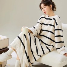 半边绒加厚睡群女睡衣女秋冬2024新款长款高级感法兰绒家居服外穿