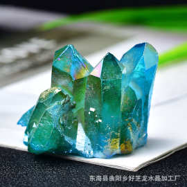 天然电镀水晶簇摆件工艺品 裸石矿标桌面摆件批发