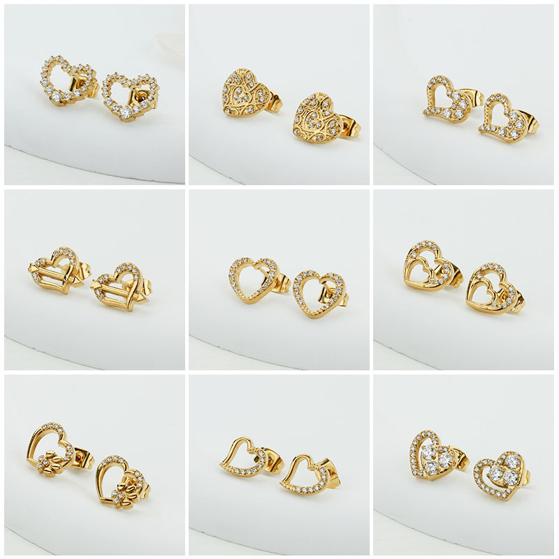 1 Pair IG Style Sweet Heart Shape Hollow Out Inlay Titanium Steel Zircon Ear Studs display picture 3