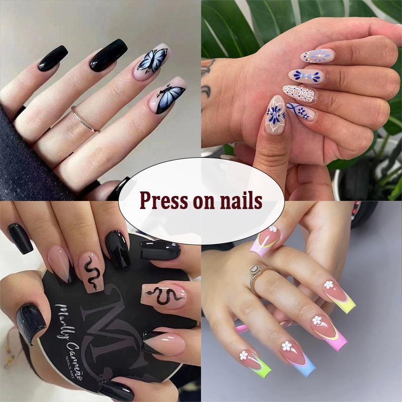 Foreign Trade Cross-Border Wearable Nails, Personalized Sweet and Cool Black Spider Nail Stickers, Wearable Manicure Pieces, 24 Pieces of Finished Nails