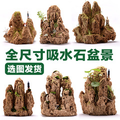 天然吸水石盆栽原石上水石偽山石流水噴水金魚鉢石造景石装飾置物
