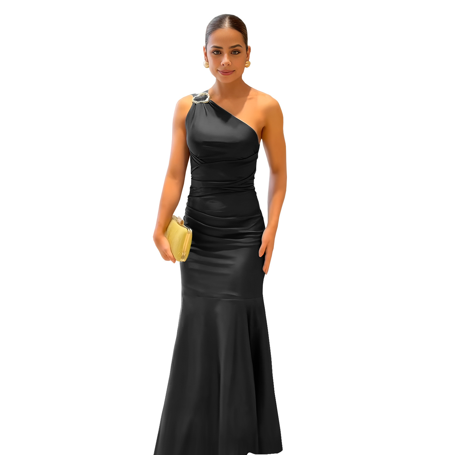 C7553 Aliexpress transfronterizo Amazon Europa y América de moda moda femenina temperamento elegante ajustado color sólido vestido de cola de pescado