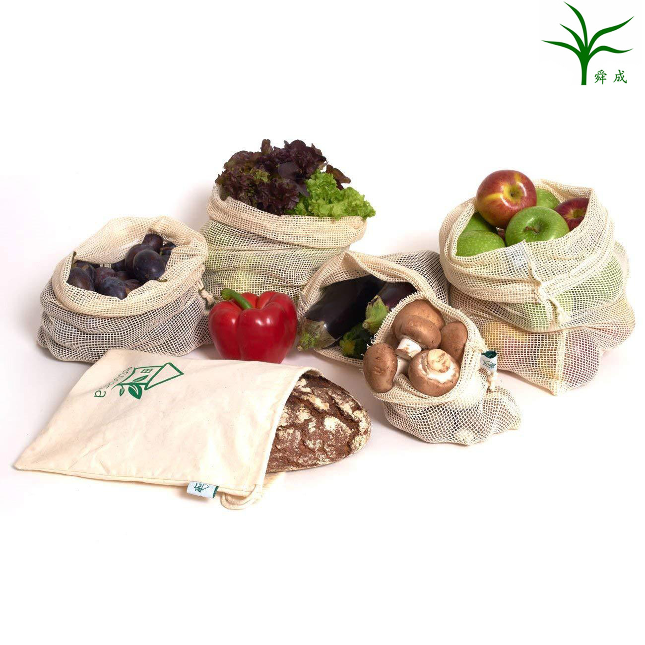 亚马逊再生棉袋水果网袋抽绳束口袋蔬菜棉网收纳袋纯棉网格布袋