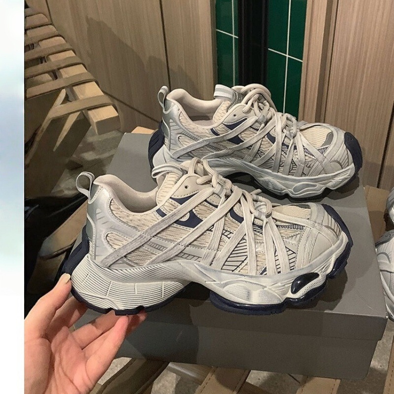 Cowhide Version ~ 4cm Shock-Absorbing Thick-Soled Mesh Women's 2025 Summer New Lightweight Genuine Leather Sports Dad Shoes