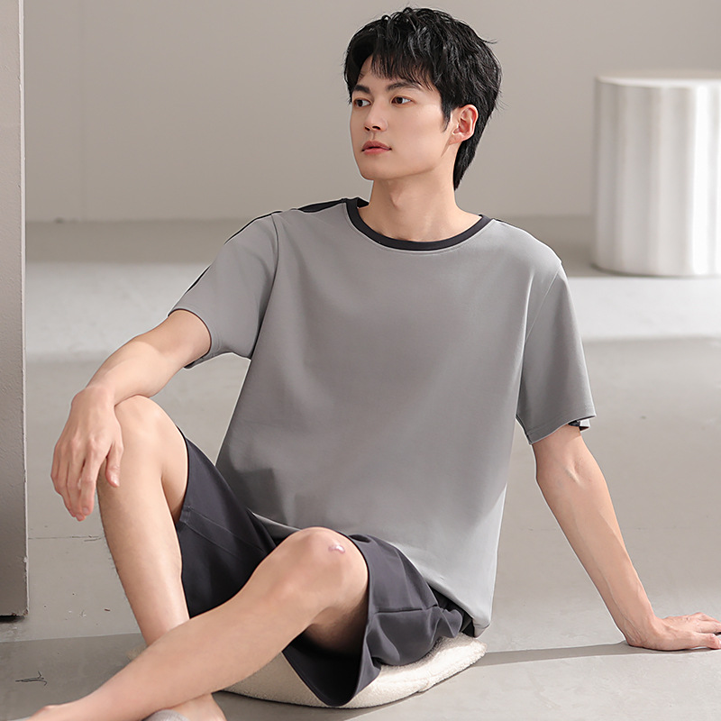 Pijamas de algodón para hombres de verano, pantalones cortos de mangas cortas de verano, pantalones cortos de algodón casero de tamaño grande