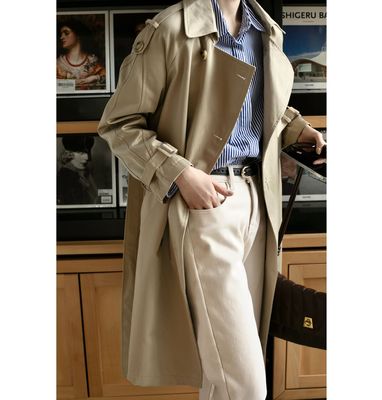 CHAO Value cattle!Retro British style classic Show thin have more cash than can be accounted for have cash less than that is registered in the accounts Little Double-breasted Windbreaker coat