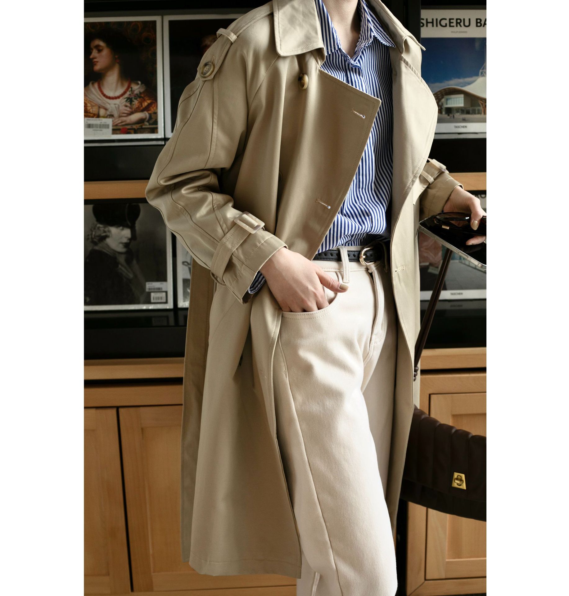 CHAO Value cattle!Retro British style classic Show thin have more cash than can be accounted for have cash less than that is registered in the accounts Little Double-breasted Windbreaker coat