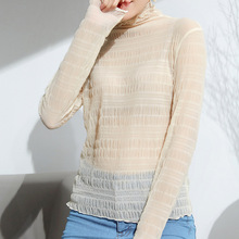 2025新款堆堆领蕾丝打底衫女高领长袖气质内搭小衫洋气网纱上衣