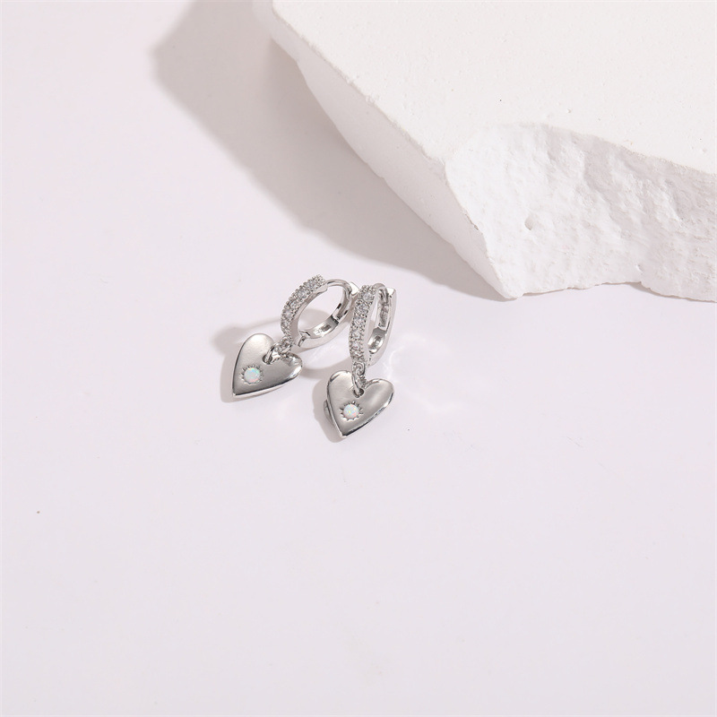 Fashion Heart Shape Copper Plating Inlay Zircon Drop Earrings 1 Pair