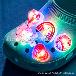Cross-Border Led Flashing Cartoon Pvc Hole Shoes Flower Spot Removable Decorative Buckle Garden Shoes Led Shoe Buckle Shoe Accessories