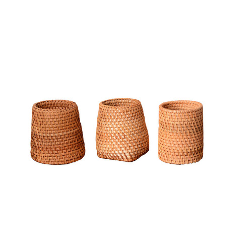 Vietnamese autumn rattan cover with tea drain coaster tea ceremony accessories office storage box storage mildew-proof solid wood round pen