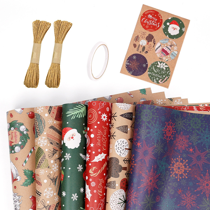 Papel de embalaje de regalos de Navidad transfronterizos Papá Noel campana flocos de nieve Papá Noel flores de embalaje de regalo