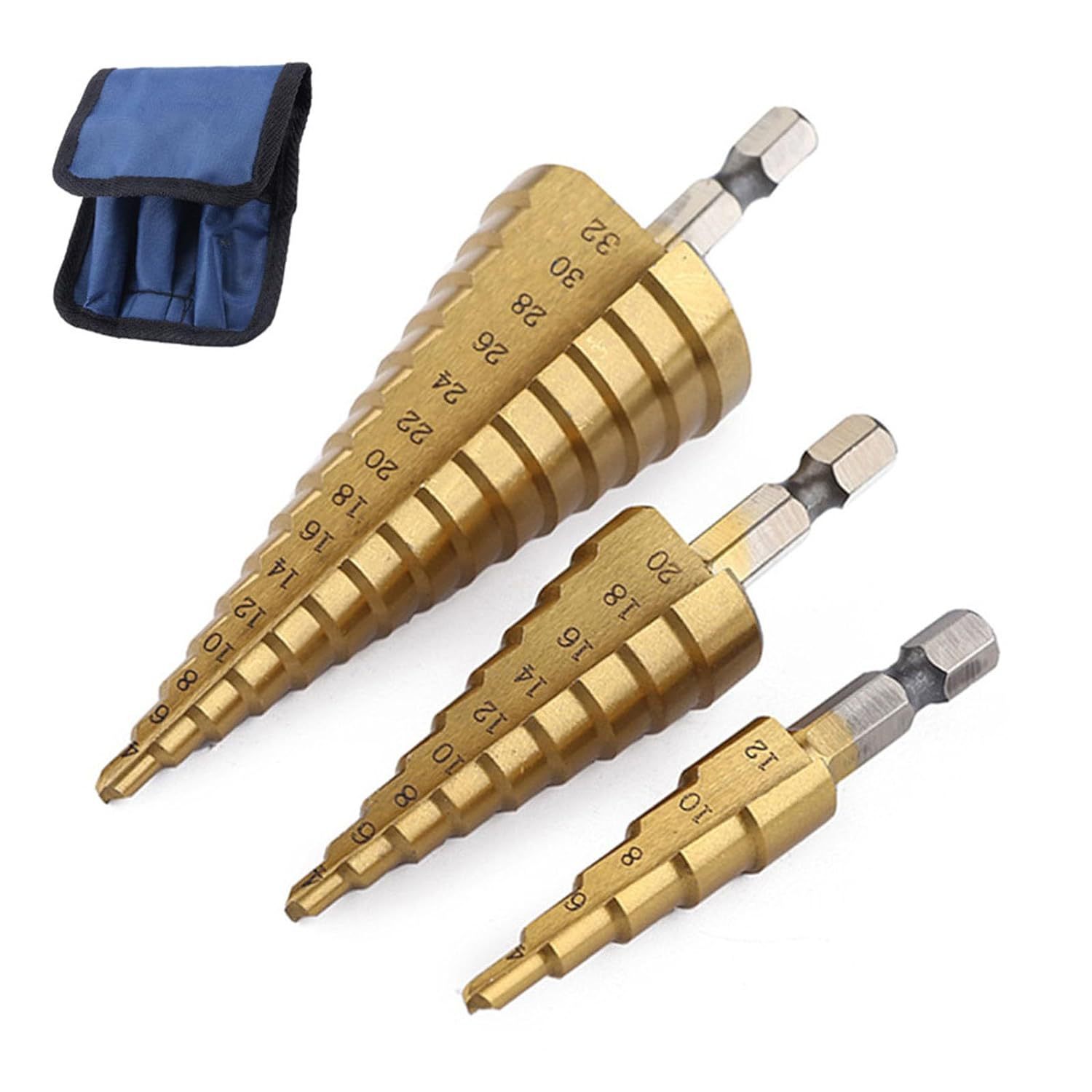 De tres piezas de ranura recta titanio-plateado hexagonal mango paso taladro traje de alta velocidad de acero de la pagoda taladro escariado 4-12/4-32