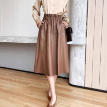 真皮绵羊皮皮裙松紧腰显瘦半身裙中长款女2025时尚气质a字伞裙