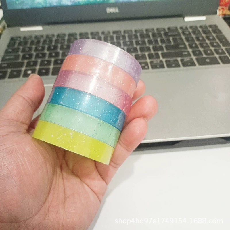 Лента-скотч Ice Flash Sticky Ball с блестками, прозрачная, 6-цветная серия, высоковязкая, для DIY-творчества и декорирования, прозрачный клей для дневников.