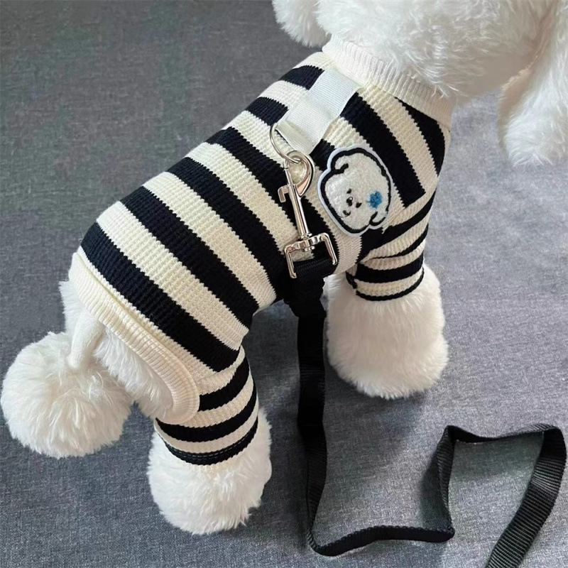 ペット犬服秋冬は保温ストライプの四足を牽引できます。|undefined