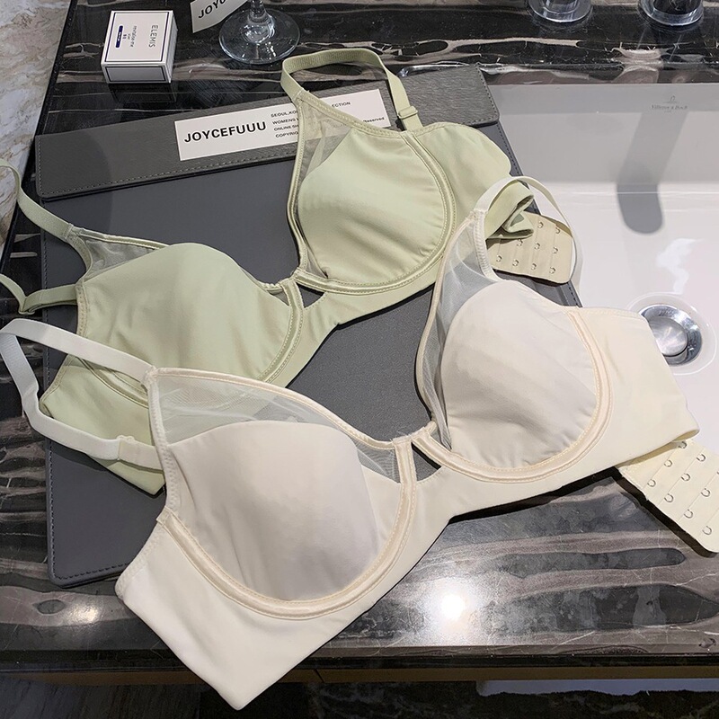 French Style plus size Traceless Mesh Hollow Underwear Women's Thin Large Chest Small Soft Support Anti-sagging Beautiful Back Bra