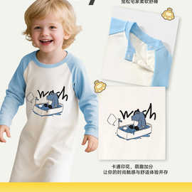 婴儿睡裙防踢春秋男女儿童睡衣连体衣纯棉长袖秋季宝宝睡袍家居服