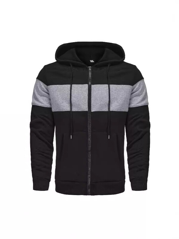 New Temu Amazon European and American Best-Selling Men's Color-Blocked Hoodie Zipper Shirt Jacket Cardigan Threaded Hood