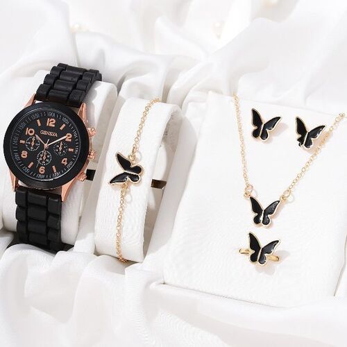 Live broadcast new ladies' Korean style high-end quartz watch, minimalist classic imitation leather strap watch set for women