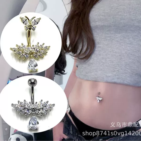 AliExpress eBay Amazon Explosions Stainless Steel Navel Nail with Zircon Navel Ring Body Piercing Jewelry