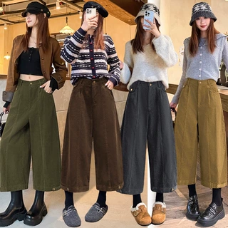 实拍全棉复古工装灯芯绒八分裤2026秋冬新款女宽松韩版休闲裤显瘦