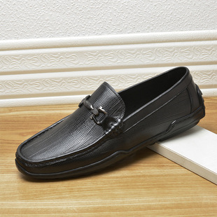 Spring and Autumn Popular Men's Beanie Toe-Layer Cowhide Soft-Soled Casual Leather Shoes, Korean Style Trendy Slip-Ons