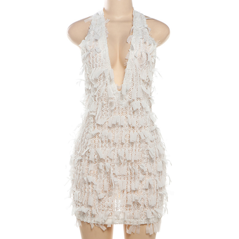 INS European American Women's Fashion Summer New Product: Sexy And Hot V-neck Halter Neck Backless Lace-up Patchwork_ecoleips.com