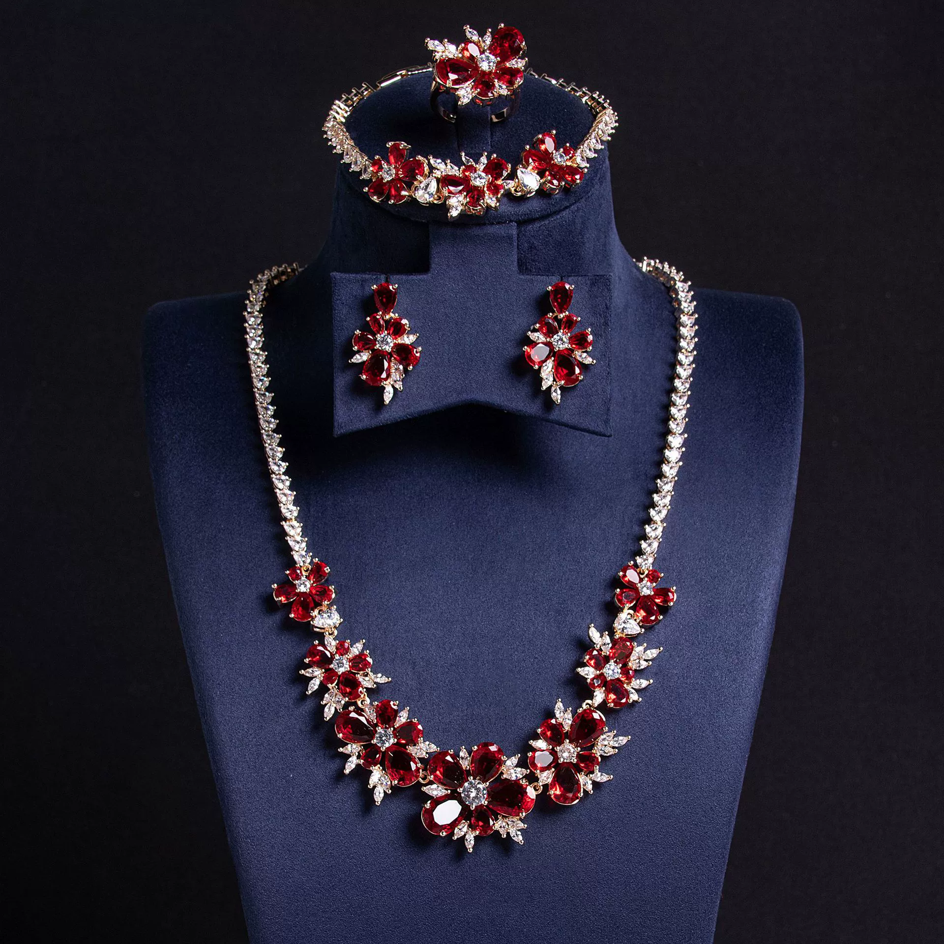  (Cross-border trading), jewelry, accessory with zircon, pendant, necklace and earrings, bracelet, ring, set, European style, 4 piece set