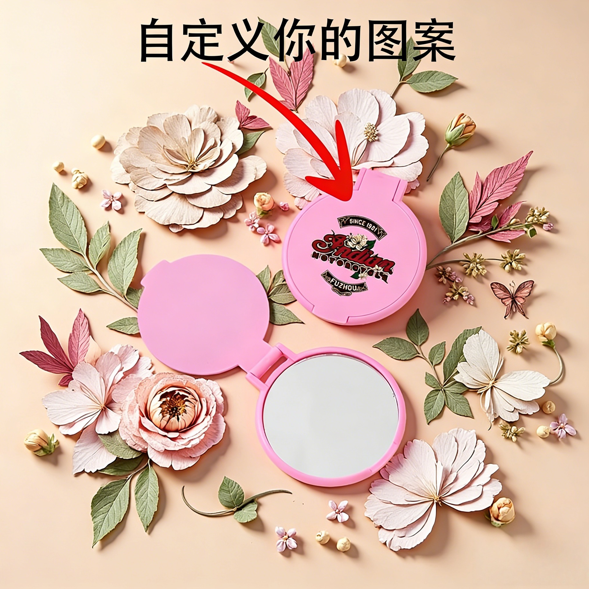 Espejo mini plegable conveniente para llevar con el cuerpo, espejo de maquillaje, espejo de bolsillo redondo, espejo pequeño, espejo publicitario, logotipo impreso, suministro de stock image 4