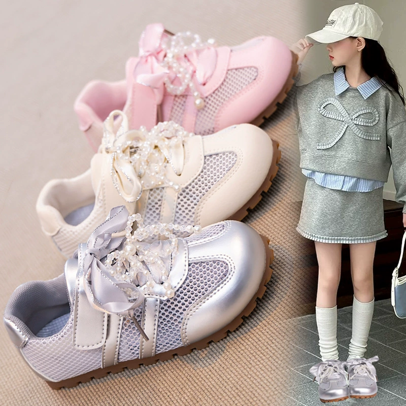 Обувь для девочек Большая сетчатая дышащая обувь Agang Shoes 2025 весна и лето новая детская обувь для девочек немецко-тренировочный обувь кроссовки