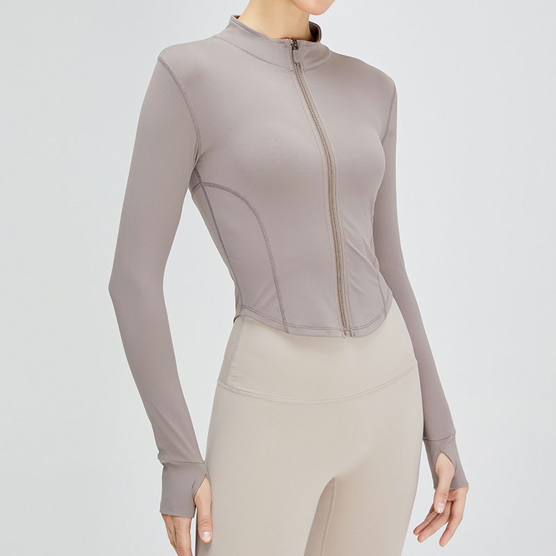 Otoño nuevo SLIM-Fit corto abrigo deportivo de las mujeres ropa de fitness desnuda superior Adelgazar cuerpo que forma la cremallera yoga abrigo