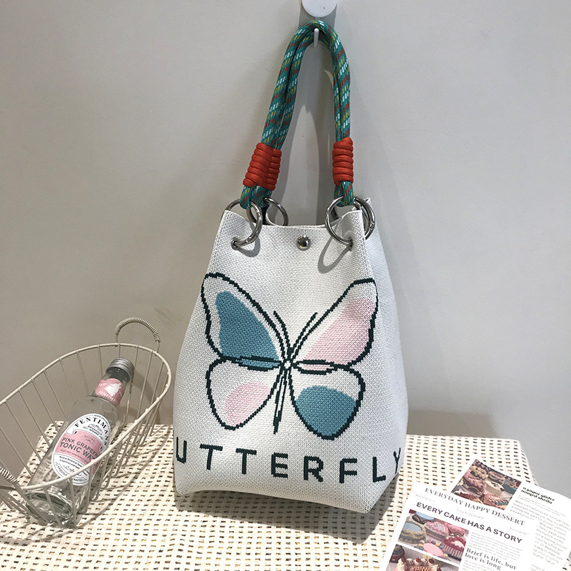 小众设计黑白菱格针织托特包手提包休闲百搭大容量斜挎包厂家直销