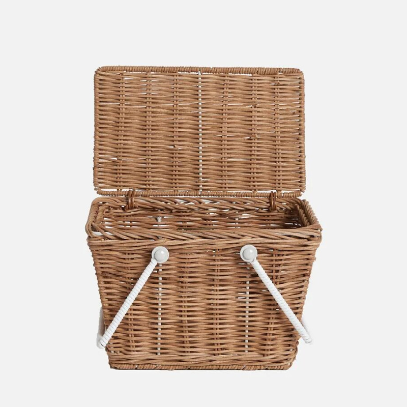 Cesta de picnic nórdica de ratán de estilo nórdico, cesta de picnic de viaje al aire libre, cesta de almacenamiento, cesta de almacenamiento de ratán hecha a mano