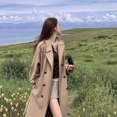 卡其色风衣外套女2025韩系英伦风中长款小个子高级感气质垂感大衣