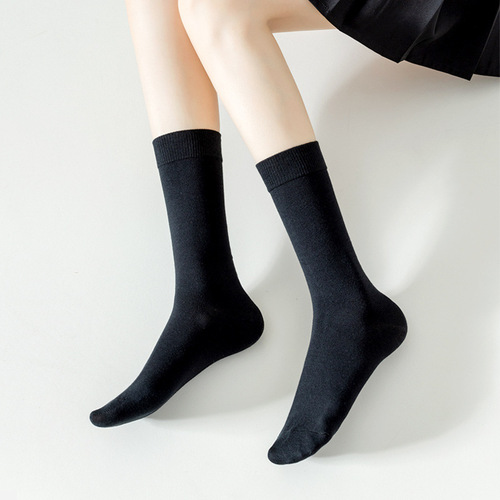 Lumi pure cotton black socks women's mid-calf socks ins trendy jk calf socks with long white stockings Zhuji socks